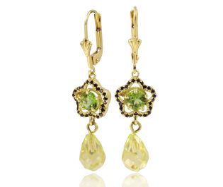 Teardrop and Stars Yellow Gold Cocktail Earrings