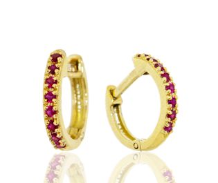 18K Gold Petite Pave Ruby Hinged Hoop Earrings