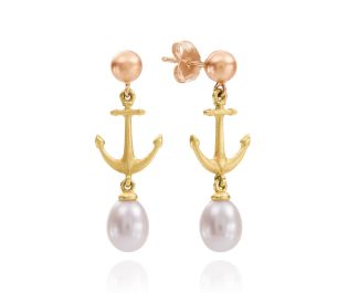 Inspired by Teleri Anchor hanging Gold Earrings 