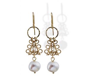 Oriental Style Gold Pearl Earrings 