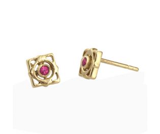 Elegant Art Nouveau Ruby Stud Earrings