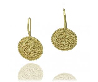 Gold Flower Filigree Coin Earrings