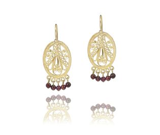 Oriental Style Garnet Dangling Earrings