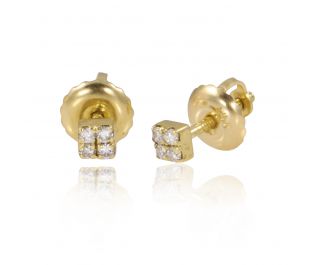 Petite Diamond Square Yellow Gold Stud Earrings