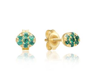 Cluster Emerald C.Z Oval Stud Earrings