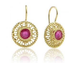 Gold Filigree Ruby Earrings