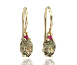 Enchanting Green Tourmaline and Ruby Earrings