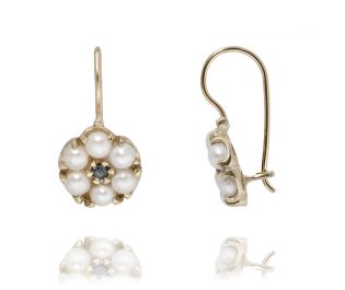 Sapphire and Pearl Gold Flower Earrings