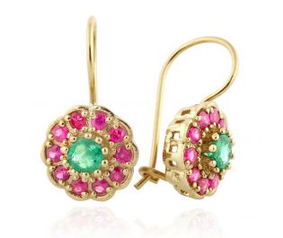 Colorful Yellow Gold Gemstone Halo Drop Earrings 