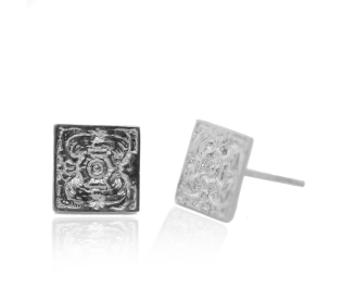 Square Vintage Style Engraved Stud Earrings 
