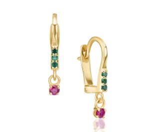 Elegant Ruby and Emerald Leverback Earrings