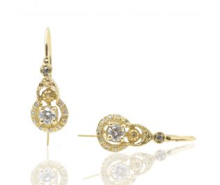 Antique Style Diamond Drop Earrings 14k Gold 