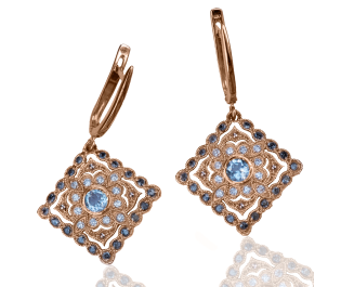 Art Deco Vintage Drop Earrings with Blue Topaz 