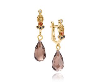 Antique Design Smoky Topaz Drop Gold Earrings Inspired by Melian