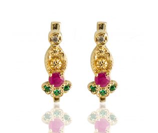 Antique Design Ruby Gold Earrings 14k Gold