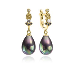 Antique Design Purple Pearl Drop Gold Earrings 