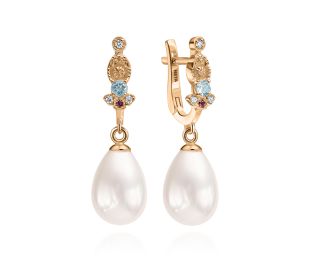 Antique Design White Pearl Drop Gold Earrings 