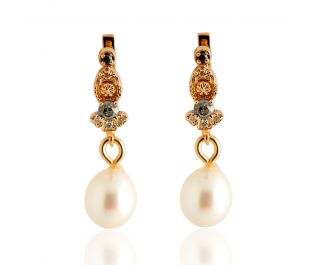 Antique Design Pearl Drop Gold Earrings Rose Gold