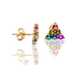 Rainbow Earrings Triangle Colorful  C.Z  Studs