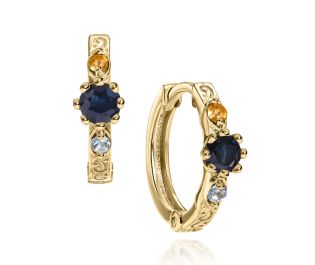 Gold Hoop Earrings with Sapphire and Citrine