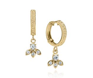 "Mirage" Vintage Inspired Gold Drop Earrings with Diamond Floral Motif