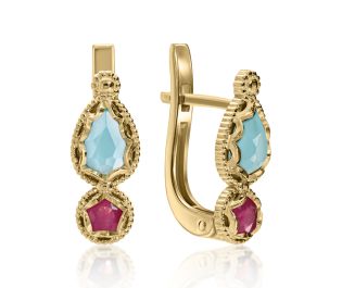 "Luz" Blue Ocean and Ruby Earrings
