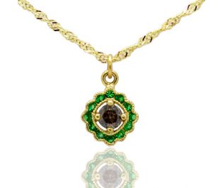 Rough Diamond & Emerald Yellow Gold Pendant Necklace