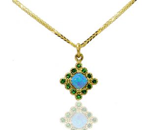 Square Opal & Emerald Medallion 14k Gold