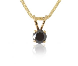 Solitaire Black Diamond Necklace 14k Gold