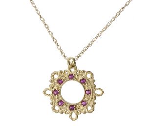 Gold Filigree Ruby Pendant Necklace
