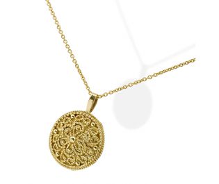Yellow Gold Flower Filigree Coin Necklace