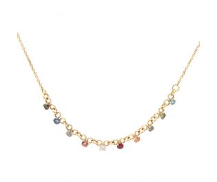 Multi Gemstone Diamond Necklace 14k