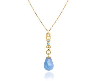 Antique Design Tear Drop Aquamarine Gold Necklace Inspired by Elmo
