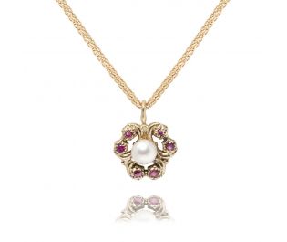 Ornate Pearl Pendant with Rubies 