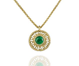Yellow Gold Emerald Filigree Pendant Necklace