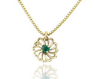 Swirling Gold Flower Emerald Pendant 