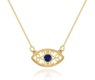 Sapphire Gold Evil Eye Necklace