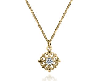 "Malchut" Gold Pendant Necklace with Diamond Filigree Motif