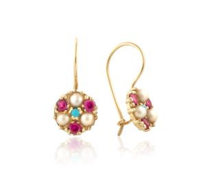 Ruby & Pearl Gold Drop Earrings