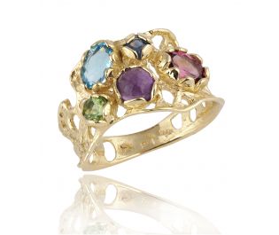 Multi Color Gemstone Rings Yellow Gold