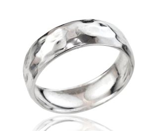 Intriguing Hammered Polished 14k White Gold Wedding Band