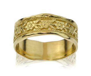 Yellow Gold Floral Art Nouveau Inspired Wedding band 