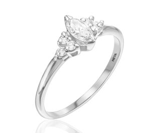 White gold Marquise Cut Side Stone Ring