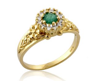 Emerald & Diamond Halo Flower Ring