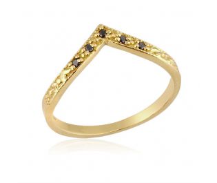 Unique Art Deco Style "V" Ring with Black Diamonds 