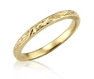 Gold Classic Floral Engraved Wedding Band 