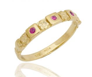Hand-Crafted Art Nouveau Floral Ruby Engraved Band