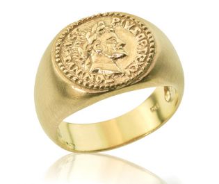 Massive Roman Coin Yellow Gold Signet Wedding Ring
