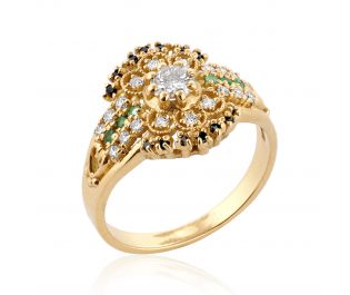 Diamond & Emerald Mosaic Shield Ring