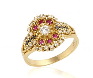 Diamond & Ruby Mosaic Shield Ring